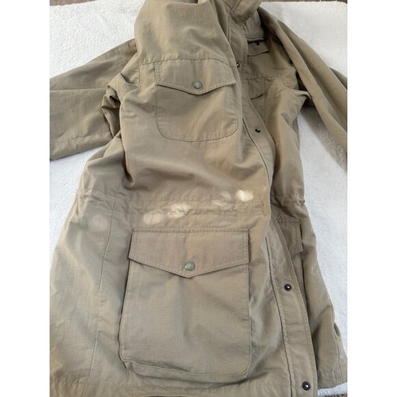 VTG Eddie Bauer Safari Jacket Coat Mens L Draw String Mock Collar Tan Mid-length - Picture 10 of 14